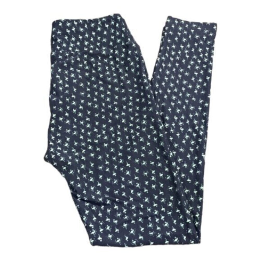 Women's Lularoe Navy Blue w/ Flamingo Buttery Leggings Size O/S EUC #1584